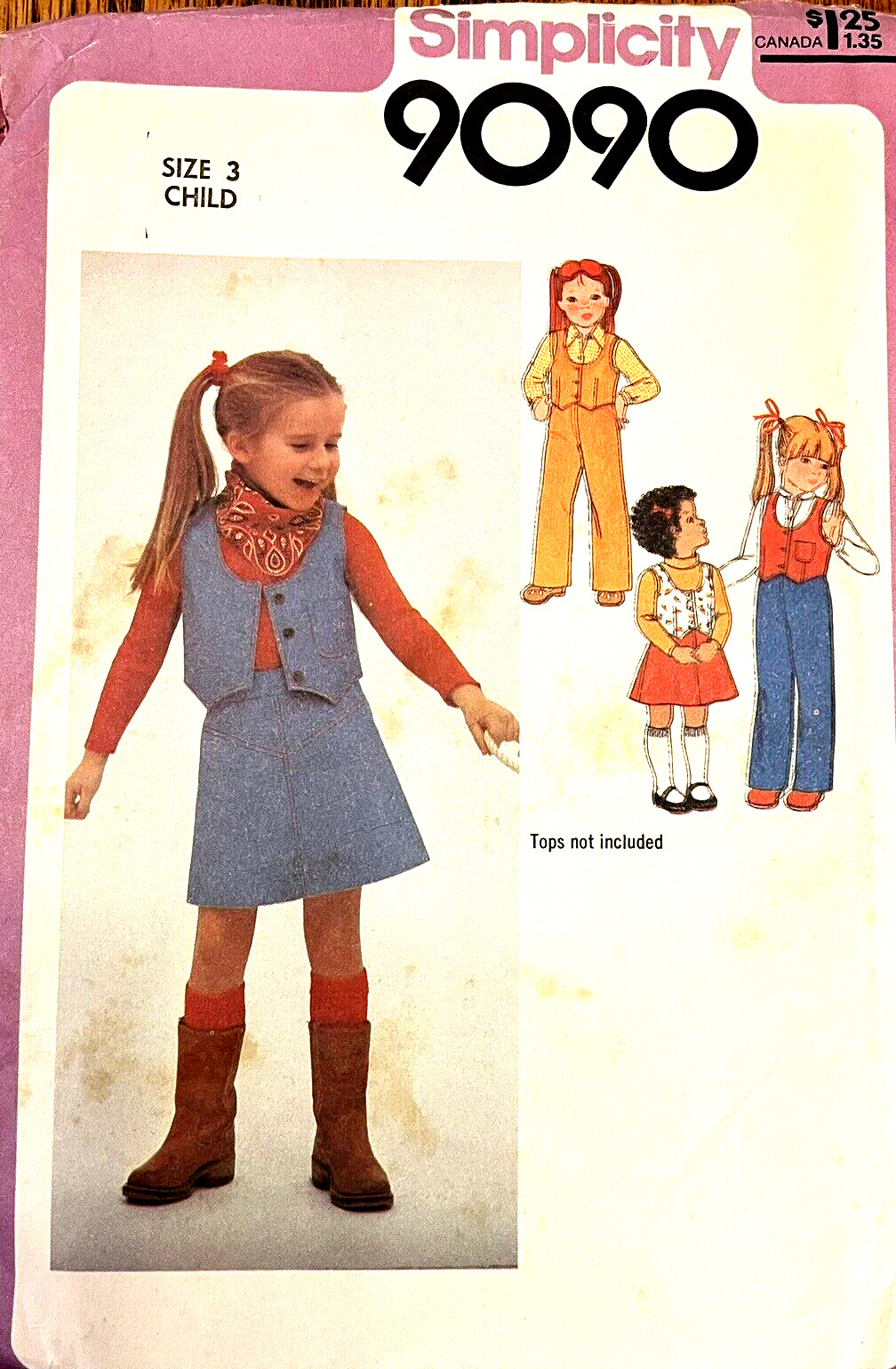 Vintage 1979 Simplicity Pattern #9090 Girls Vest Skirt Pants Size 3