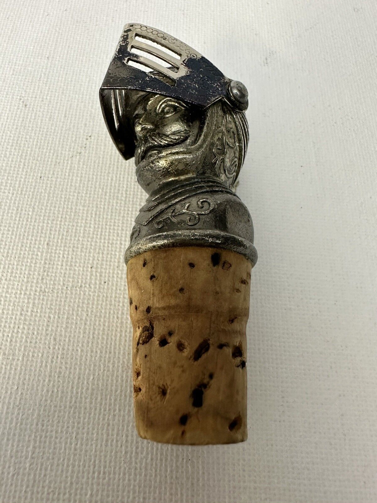 Vintage Medieval Knight Helmet with Moveable Shield Wine Stopper with Cork