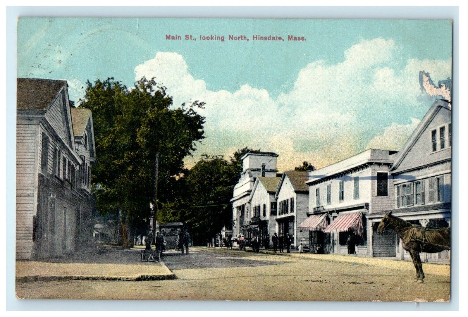 1913 Horse Standing in Main Street Hinsdale, Massachusetts MA Postcard