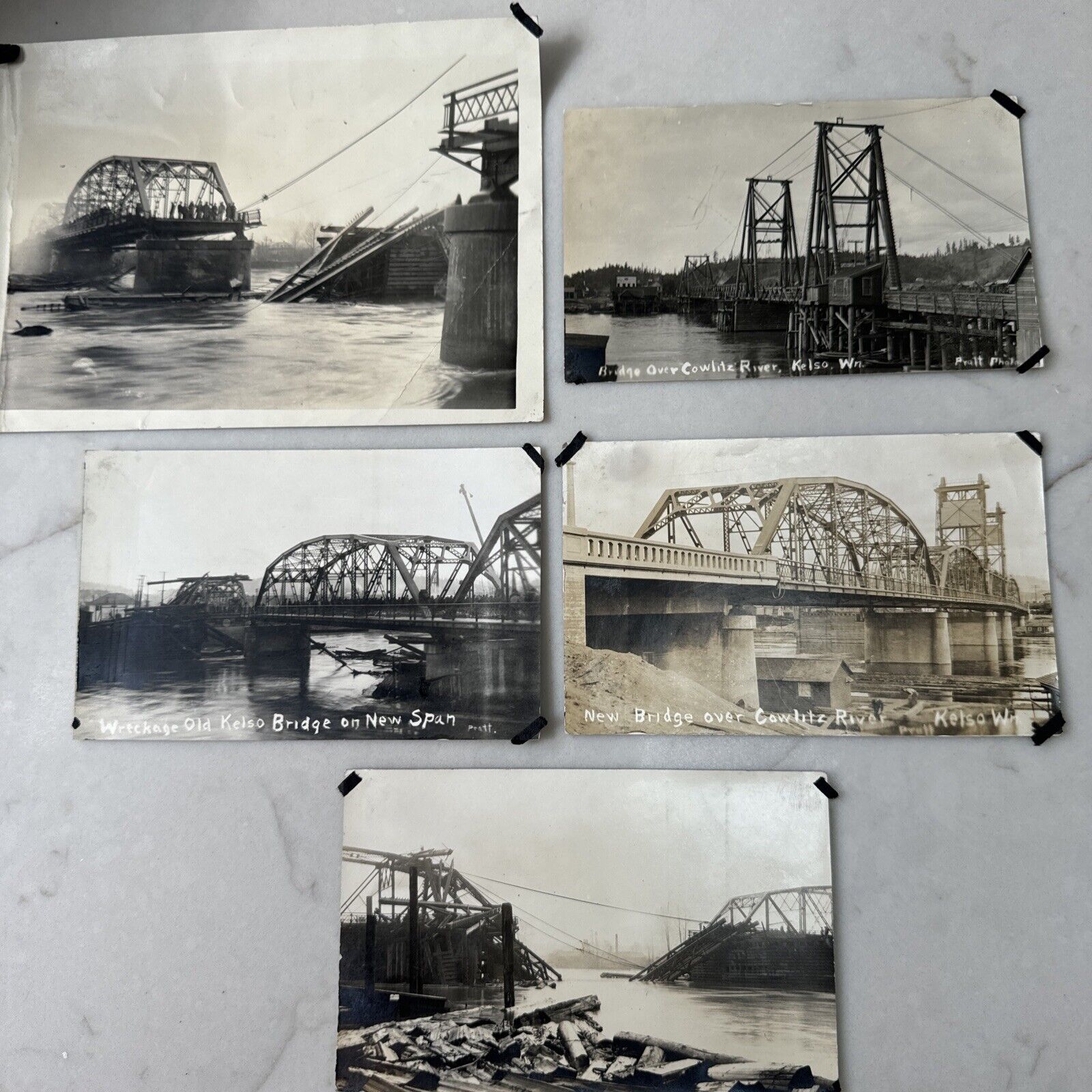 KELSO Old BRIDGE damage + New Bridge Lot Of 4 RPPC 1923 + Oversized Picture