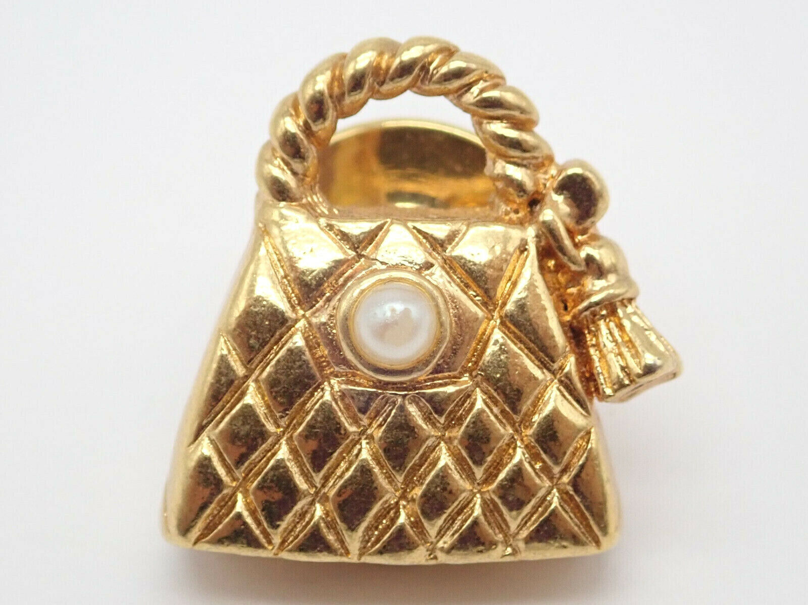 Handbag With Faux Pearl Purse Gold Tone Vintage Lapel Pin