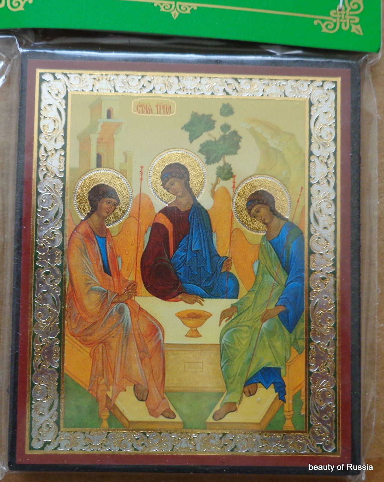 Russian wood icon Old Testament Trinity