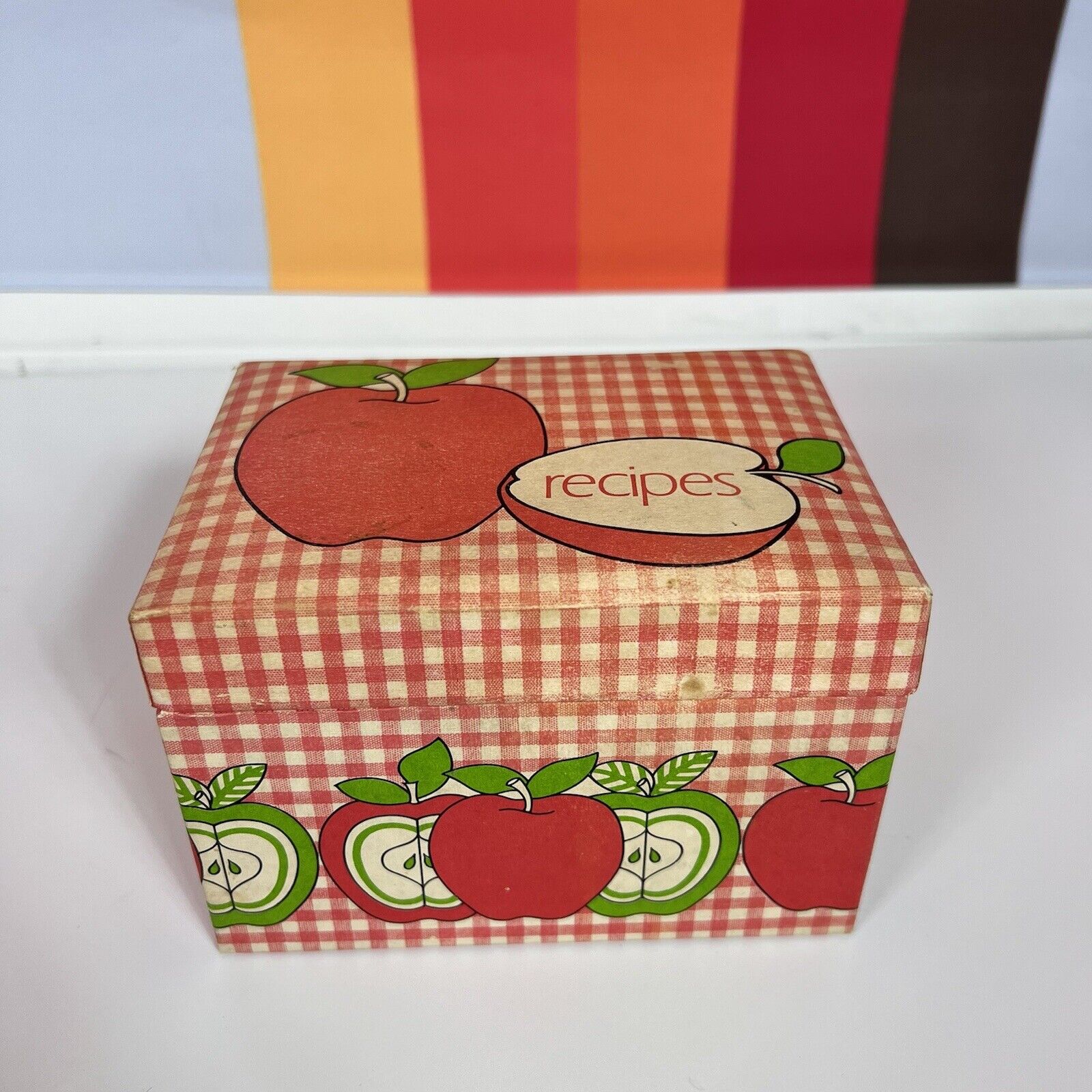 Vintage mid century 60s 70s apple gingham recipe box mod