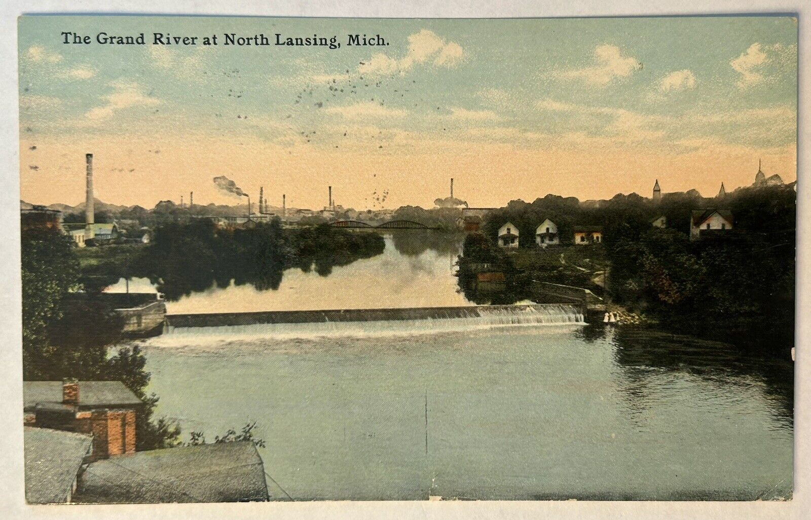 1911 The Grand River at North Lansing Michigan. MI. Vintage Postcard