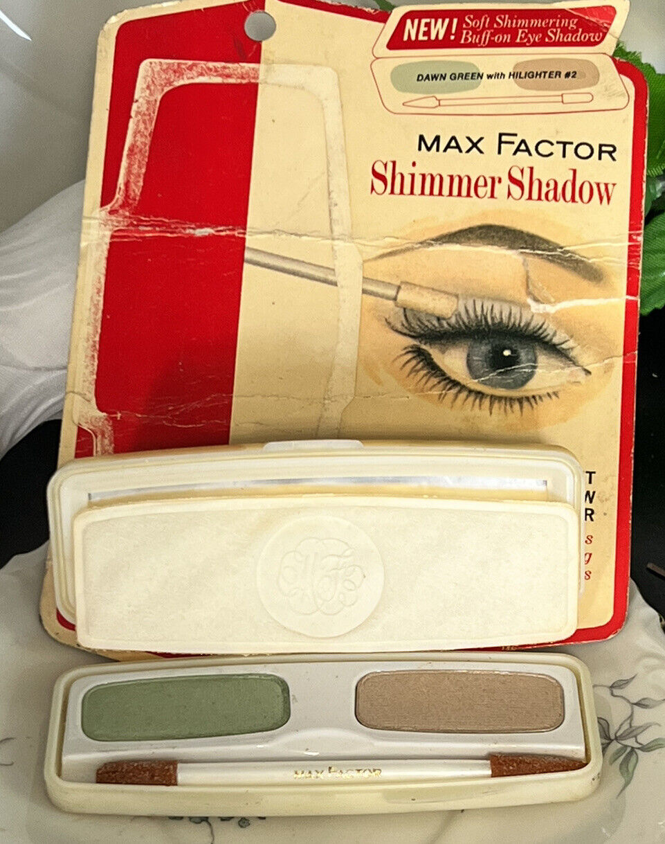 VINTAGE MAX FACTOR SHIMMER EYE SHADOW  COMPACT DAWN GREEN HIGHLIGHTER 2 NEW