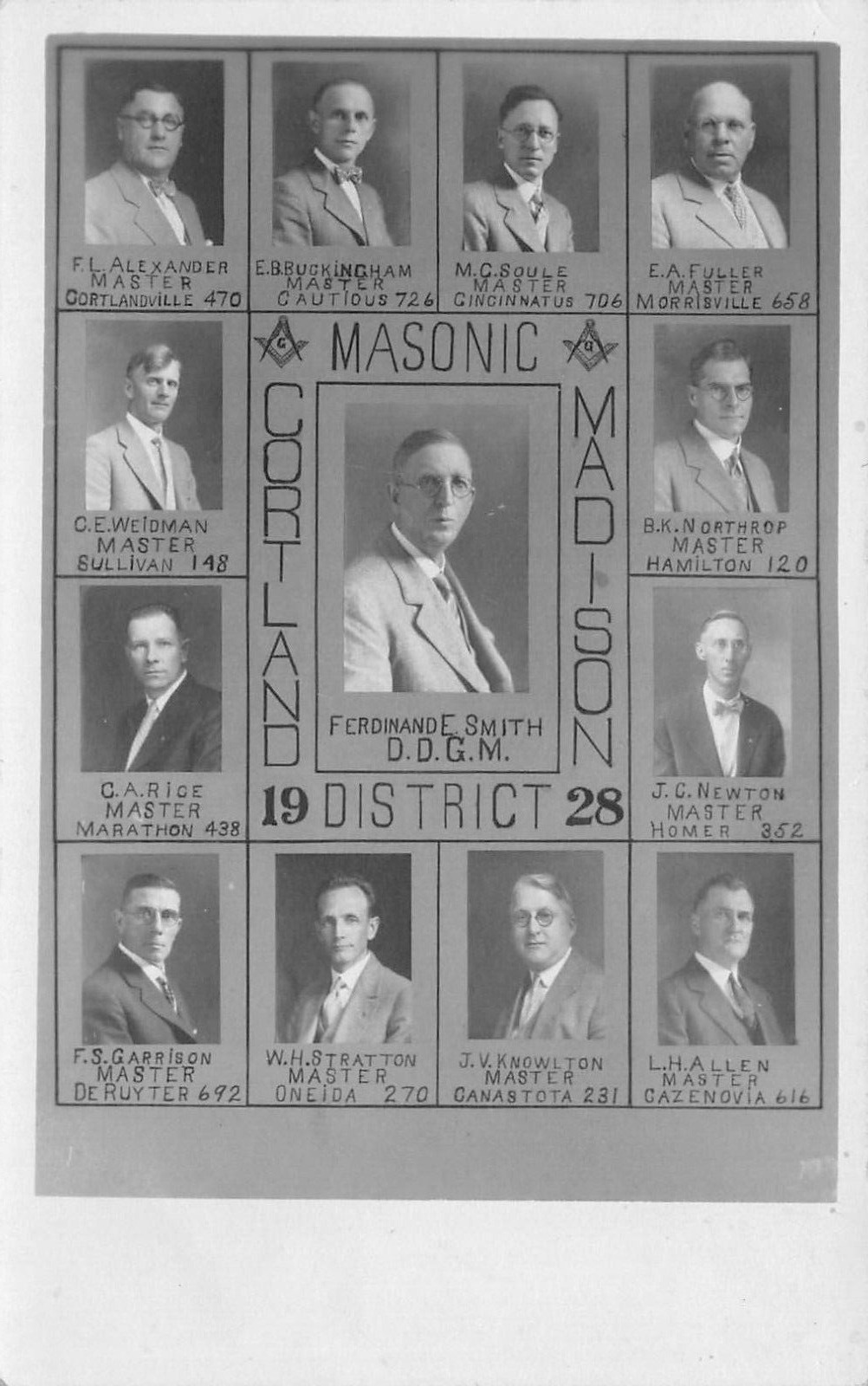 RPPC Masonic Members Cortland-Madison District New York 1928 AZO Photo Postcard