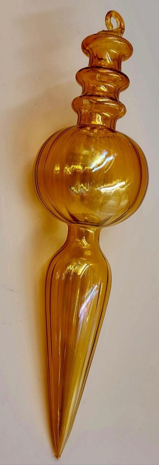 Amber Ornament Finial Handblown Glass  8.5\
