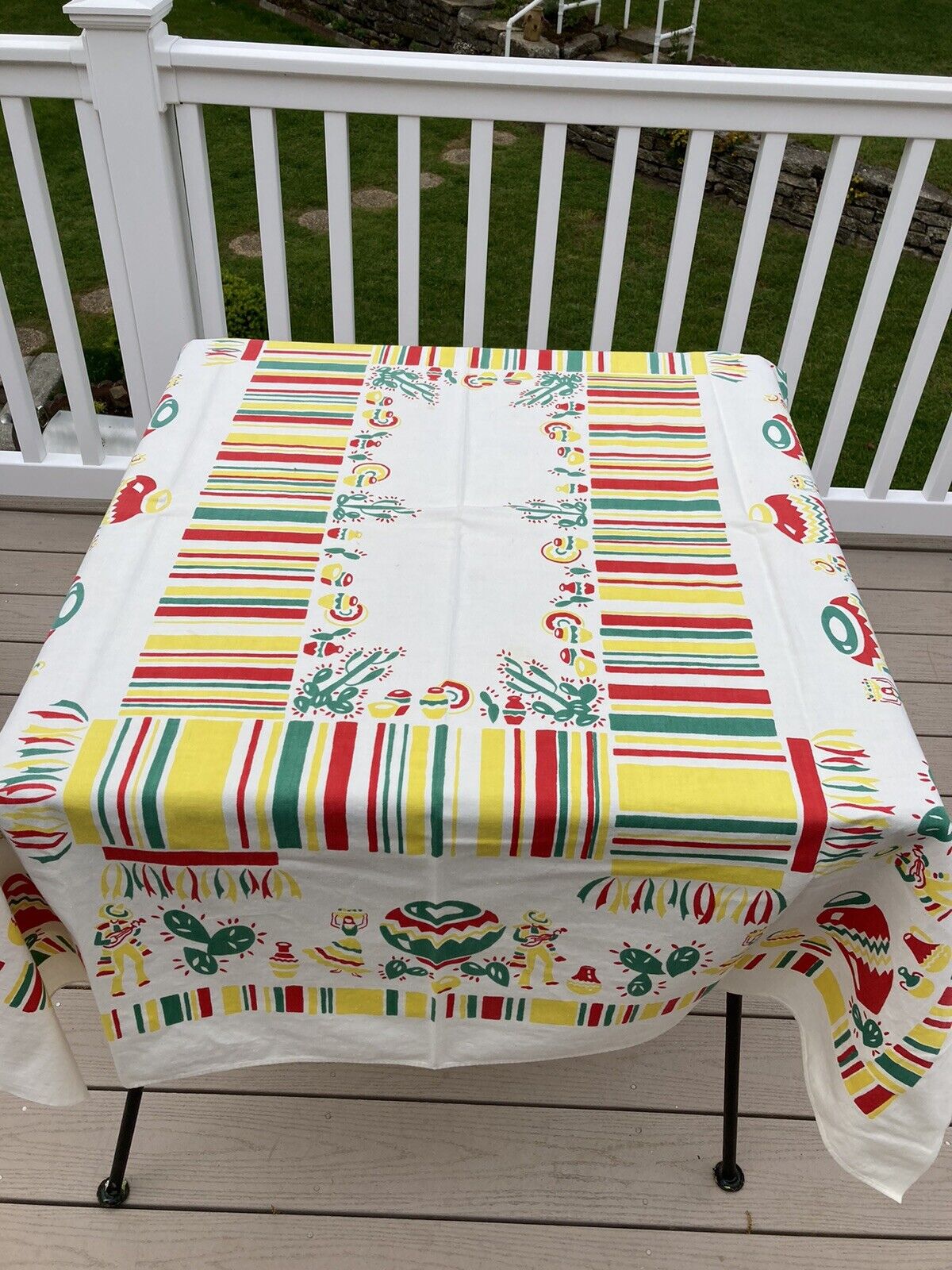 Vintage Retro Three Color Festive Southwest Design Tablecloth 49 X 60