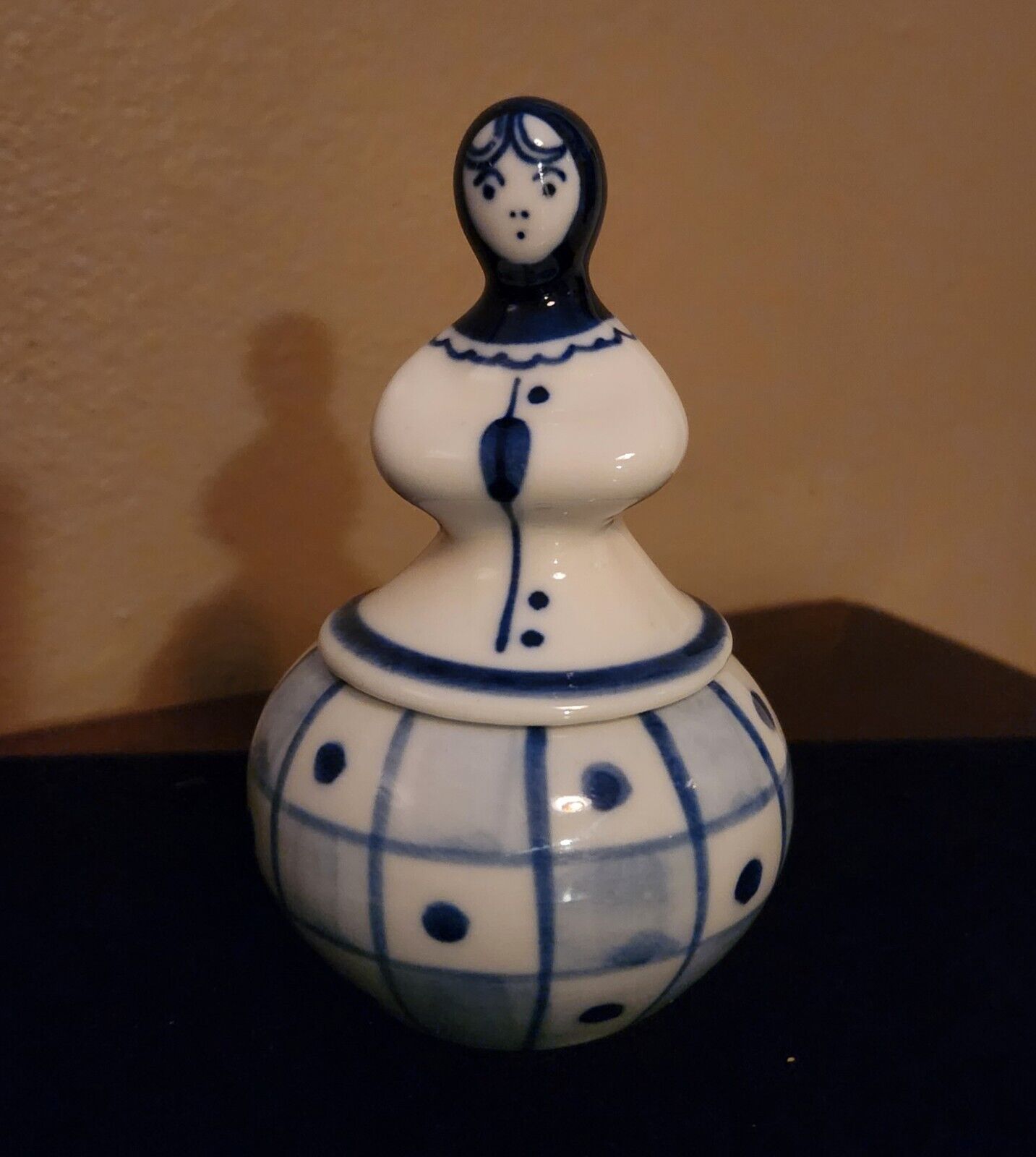 Vintage Gzhel Blue & White Porcelain Figurine- Hand Painted, Made in USSR