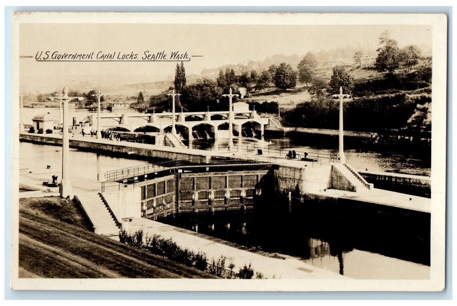 c1910\'s US Government Canal Locks Seattle Washington WA RPPC Photo Postcard