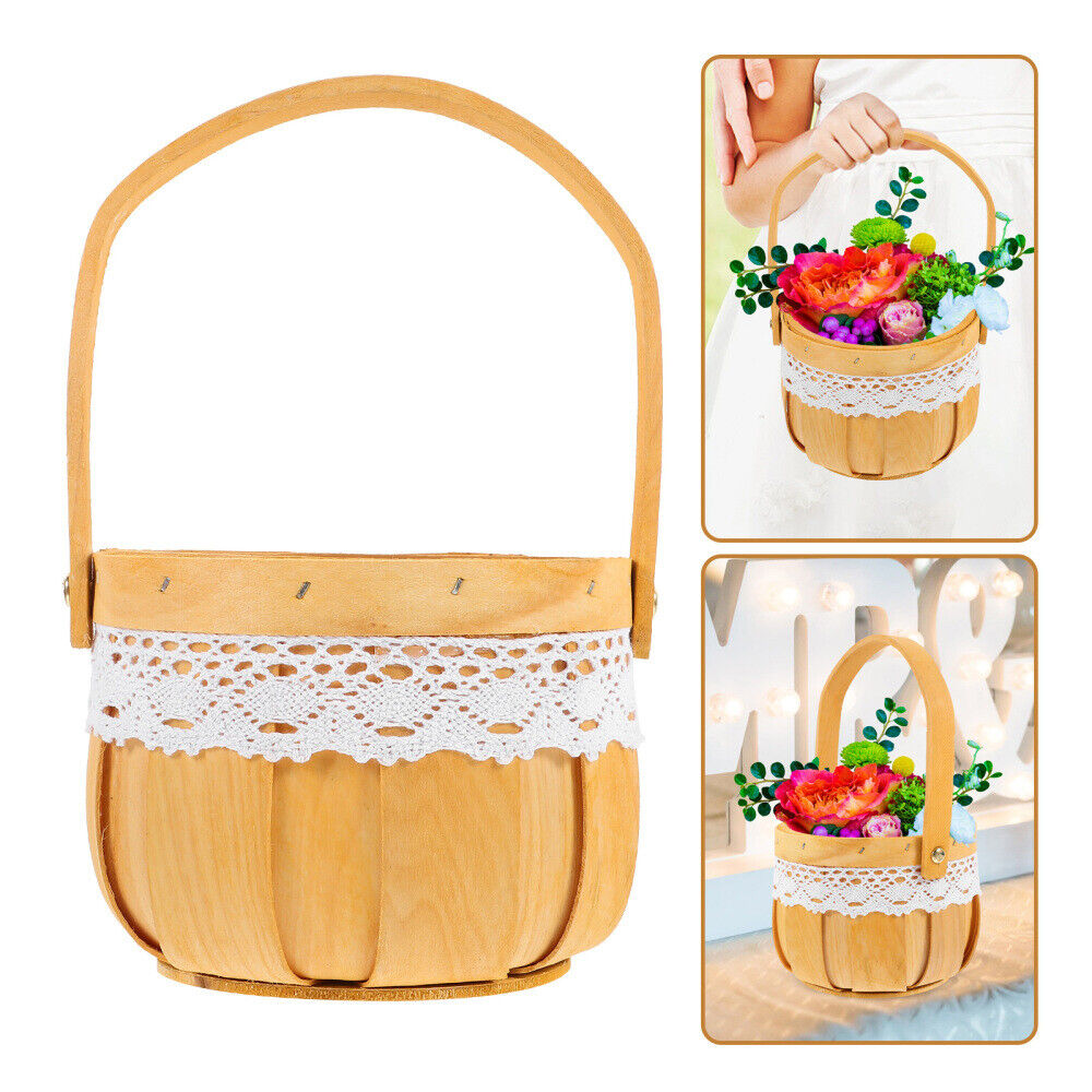 Wood Chip Woven Storage Basket Candy Gift Basket Petal Basket With Handle