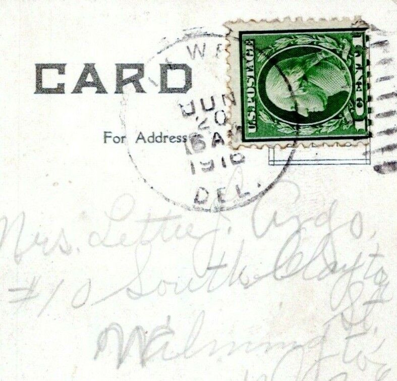 Lewes Delaware Postmark Postcard to Wilmington Lettie Johnson Argo Cover 1916 JR