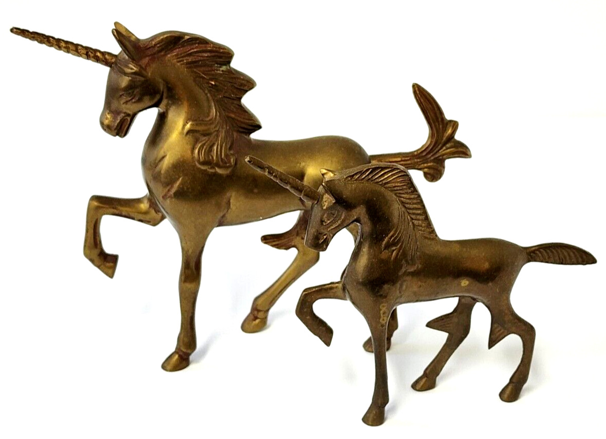 Vintage Leonard Solid Brass Collection Unicorn Figurine Set - Made in Korea