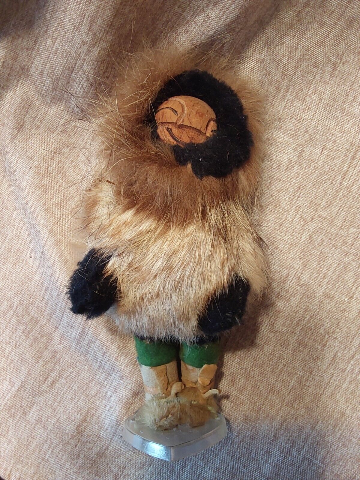 Alaska Eskimo Doll Real Fur Handmade Carved Wood Face