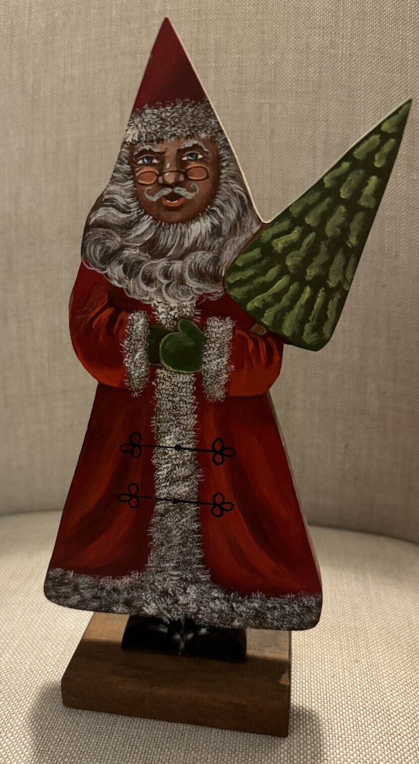 Wooden Hand painted Santa 12 “ Tall Beautiful Detail