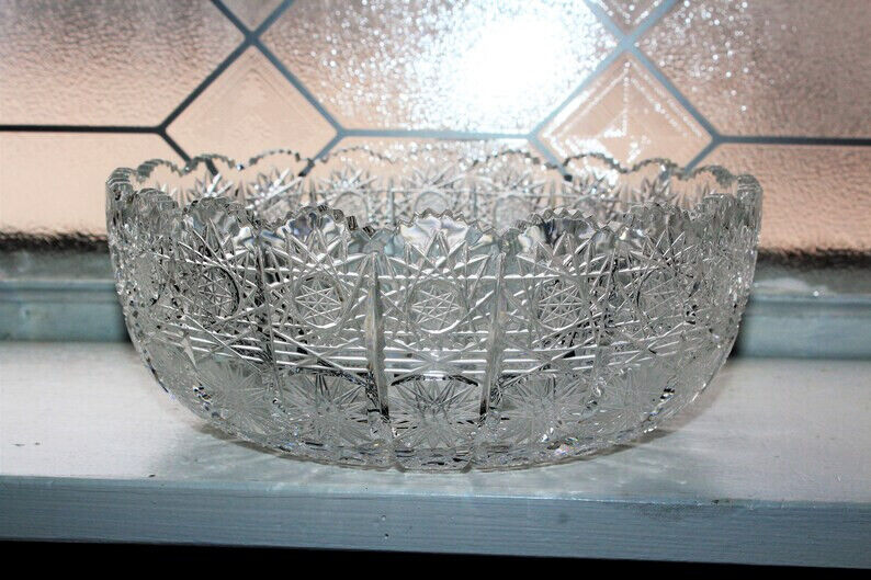 Elegant Antique American Brilliant Period Cut Crystal Bowl 