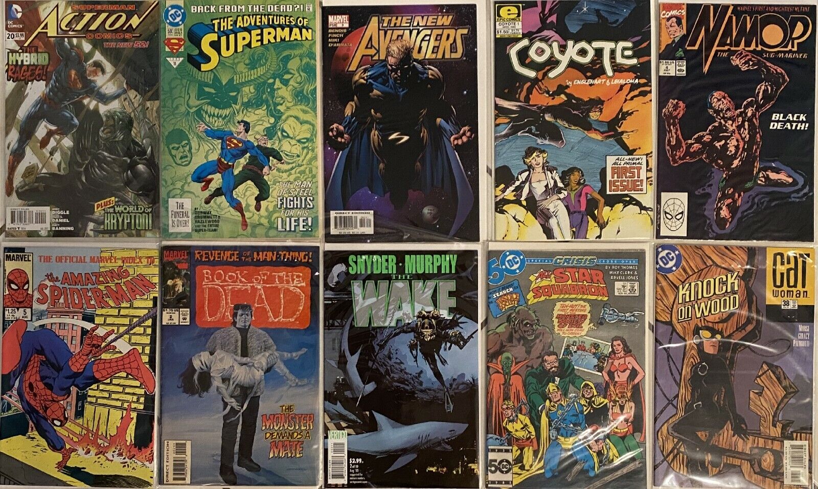 10 Comics Book of Dead Cat Woman Spider-man Namor Superman Coyote and More
