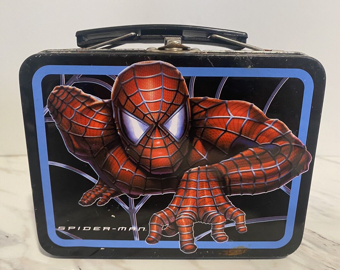 Marvel Comics 2002 Spider-Man The Movie Mini Tin Lunch Box Black Red Blue