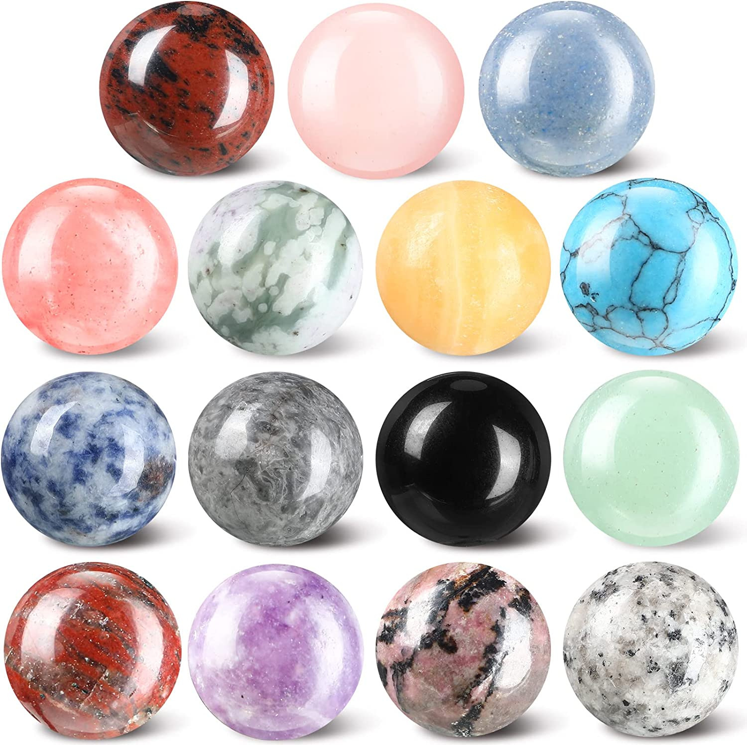 15 Pcs Gemstone Sphere Balls 1 Inch Polished Crystal Sphere Bulk Multi NEW
