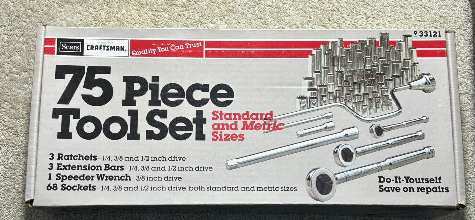Sears Craftsman 75 Piece Tool Set THUMBWHEEL Ratchet 1/4, 3/8, 1/2 Factory Taped