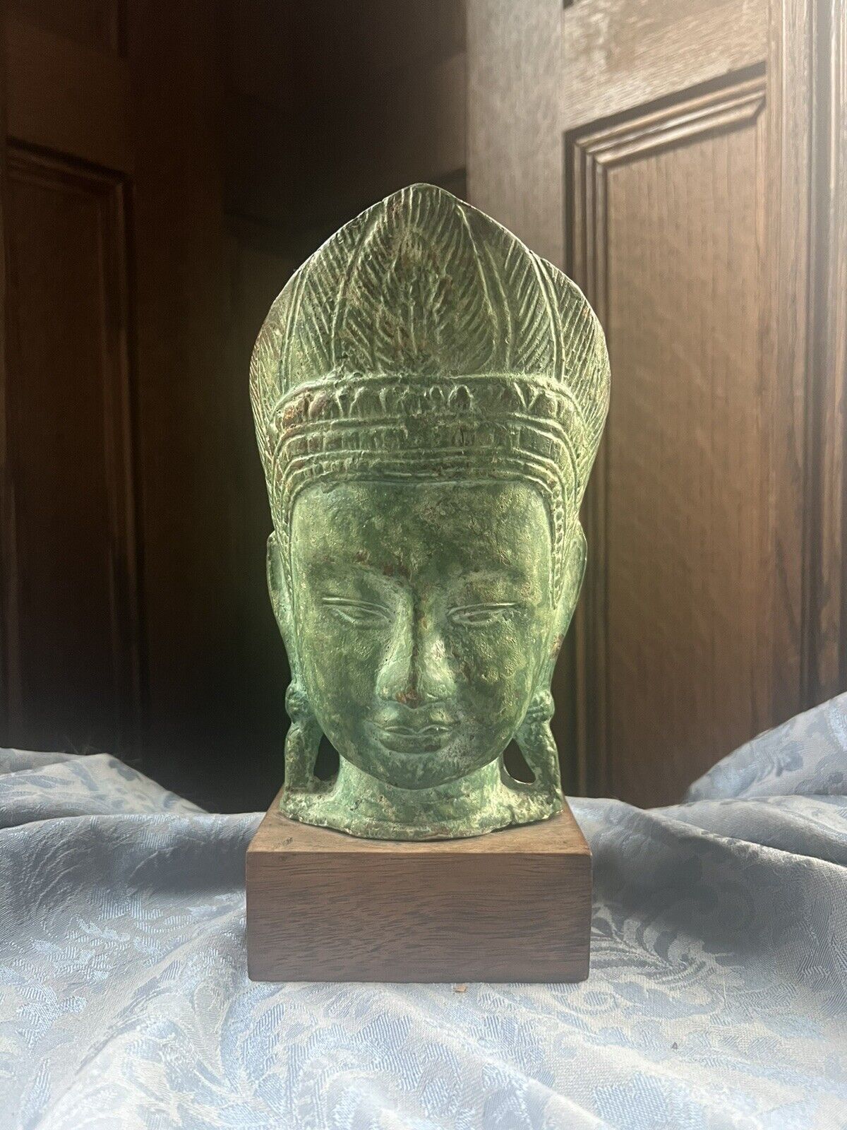 Vintage Bronze Thai Buddha Bust wearing a Crown