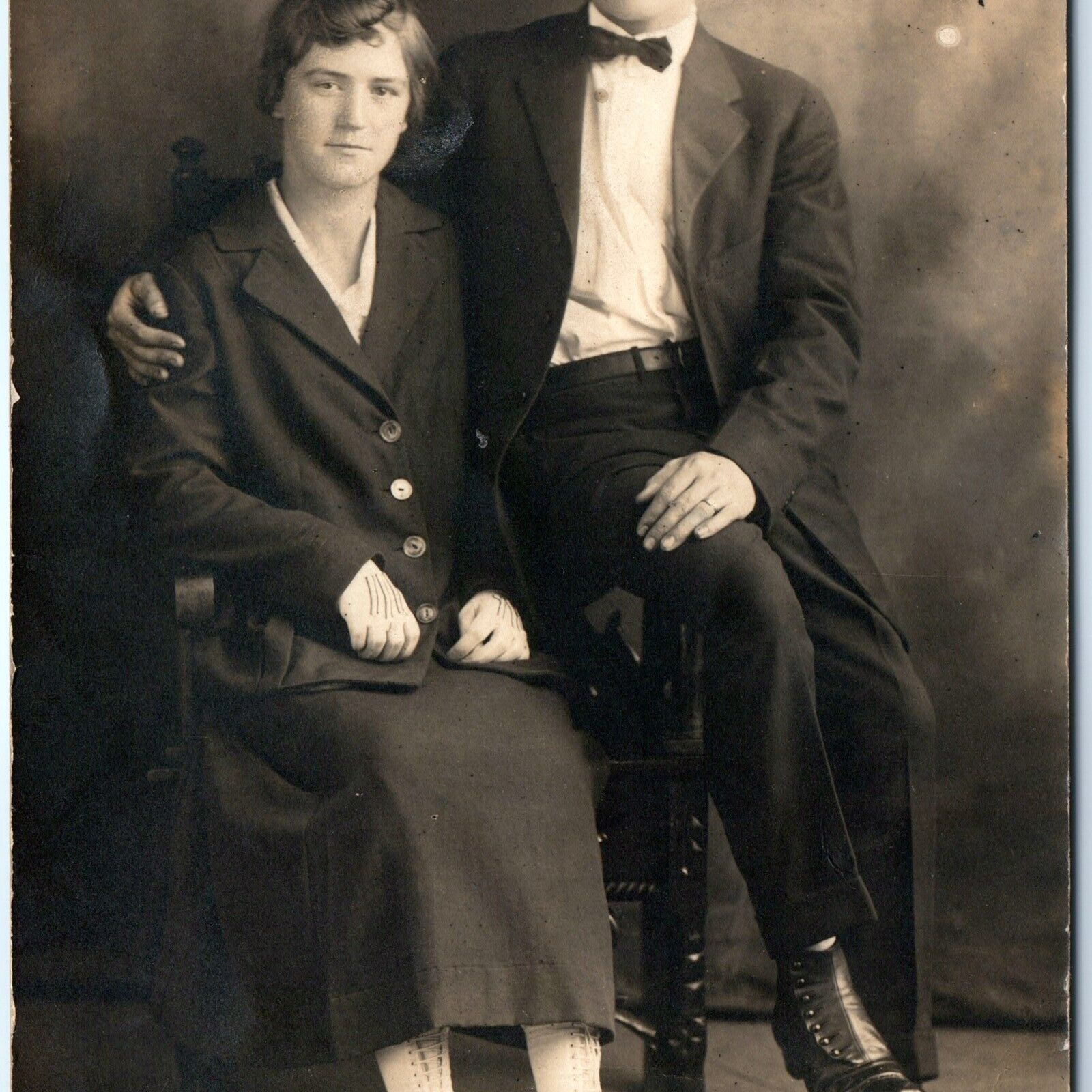 c1910s Cute Young Married Couple RPPC Gloves Fancy Fashion Real Photo Man A159