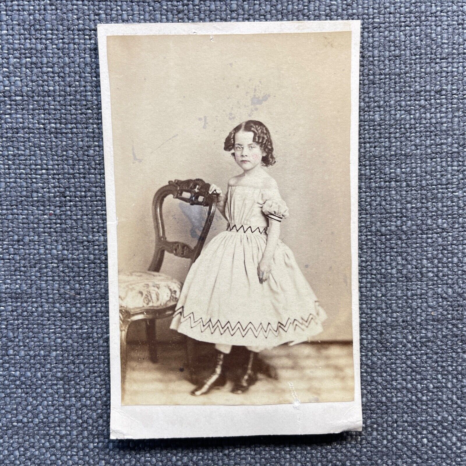 CDV Photo Antique Carte De Visite Little Girl in Ringlets Hand Tinted Cheeks PA