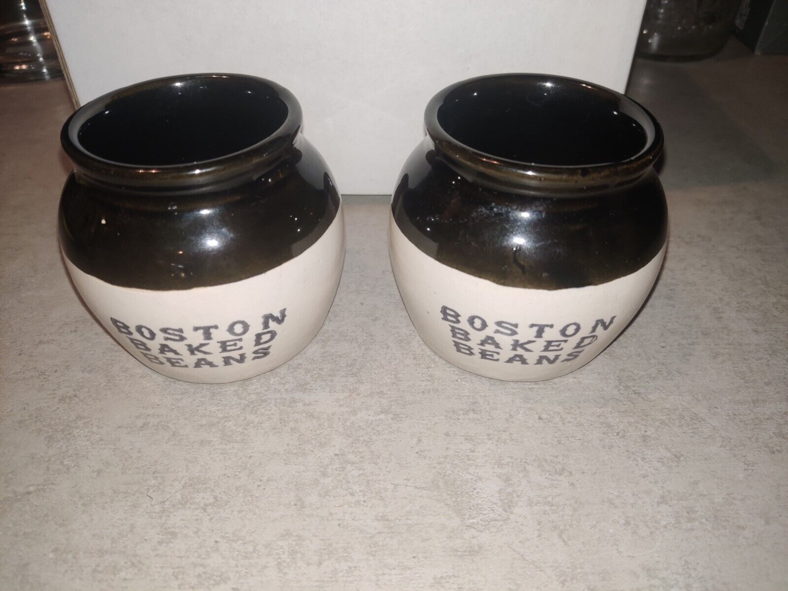 2 Vintage Boston Baked Beans Small Ceramic Pots