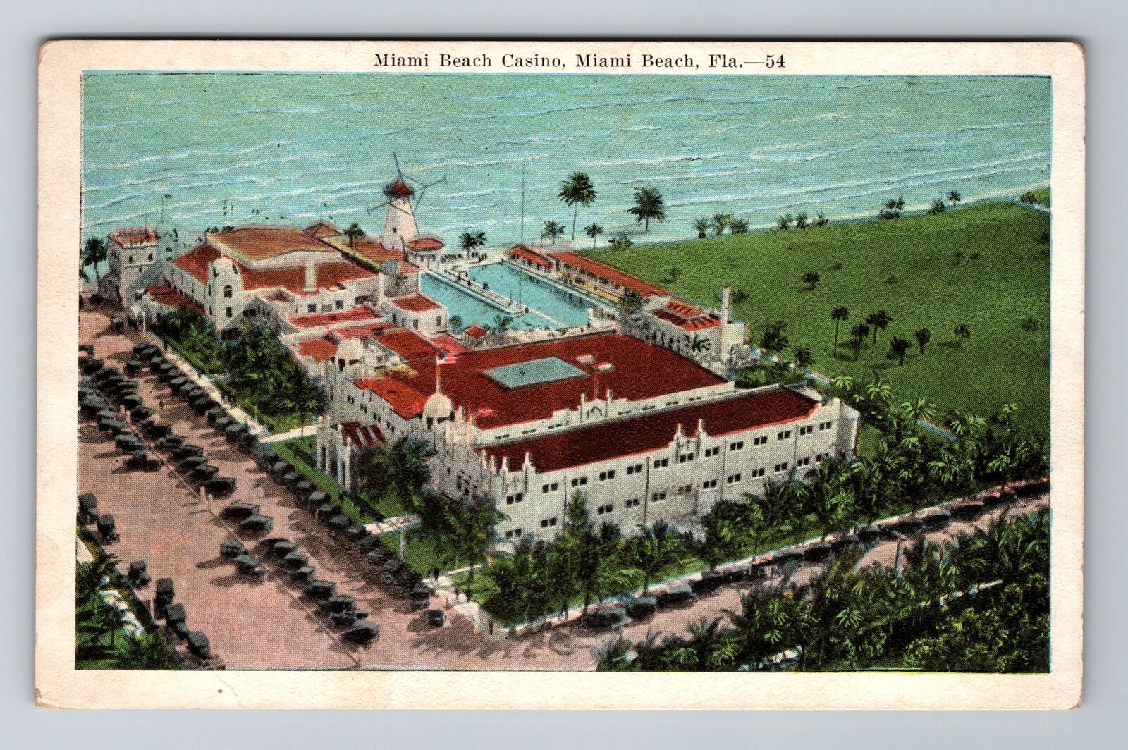 Miami Beach FL-Florida, Miami Beach Casino, Aerial, Vintage Souvenir Postcard
