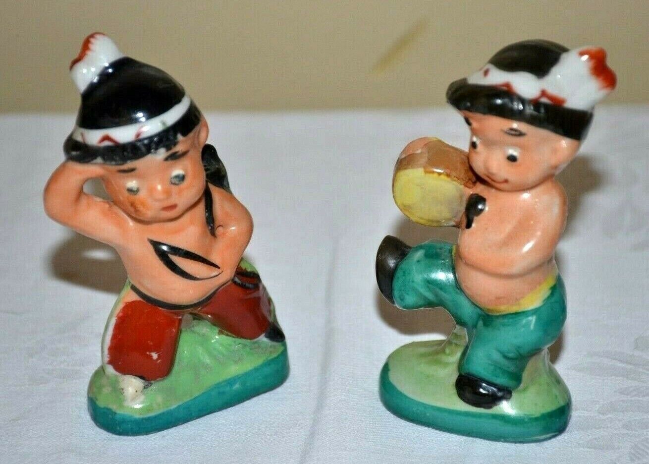 Native American Indian Boys Ceramic Figurines JAPAN SET Vintage 