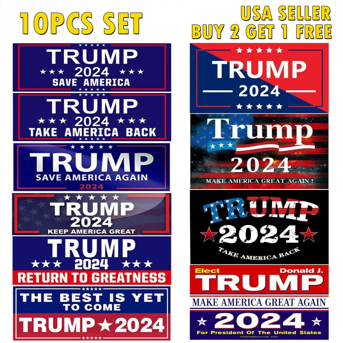 10PCS Set Trump 2024 Bumper Sticker Stickers Take Save America Back Donald MAGA