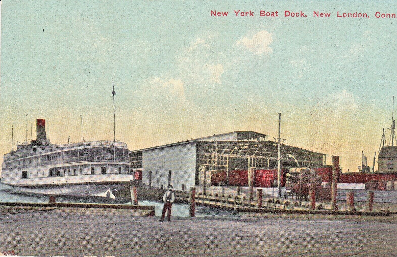 New London CT - New York Boat Dock c1915 Unused Postcard Steam Ship Boathouse