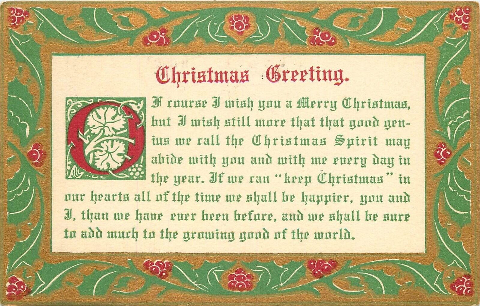 Postcard 1907 Arts & Crafts Christmas Saying gold gilt 22-12258