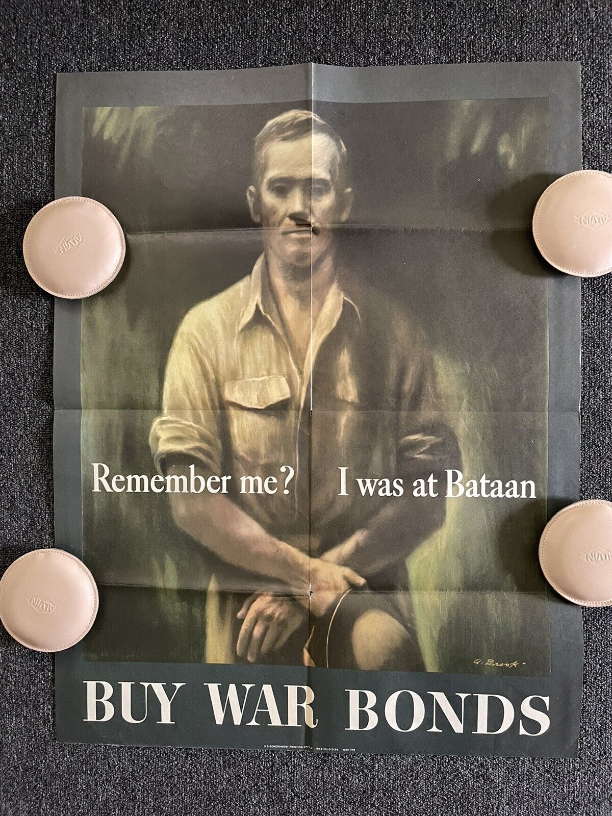 Original WWII Buy War Bonds Poster POW Remember Me I Was At Bataan 1943 Vintage