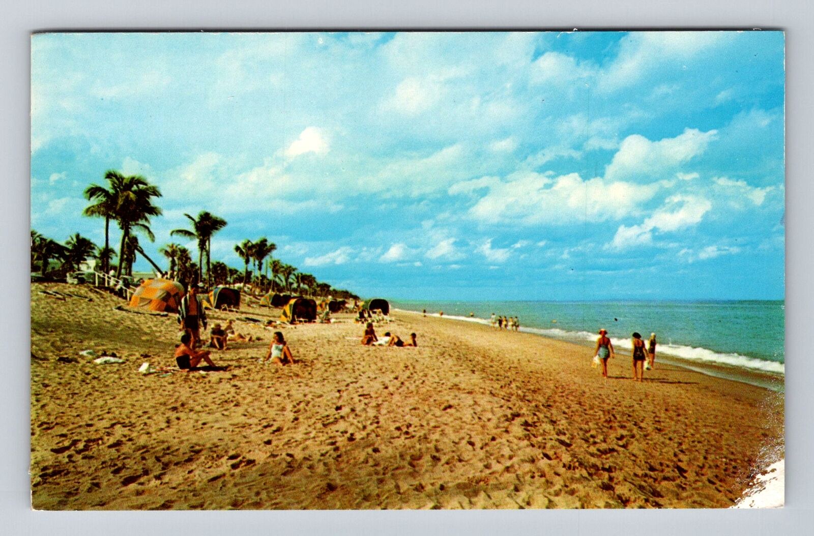 Beach, Sand And Ocean, People On The Beach, Antique, Vintage Souvenir Postcard