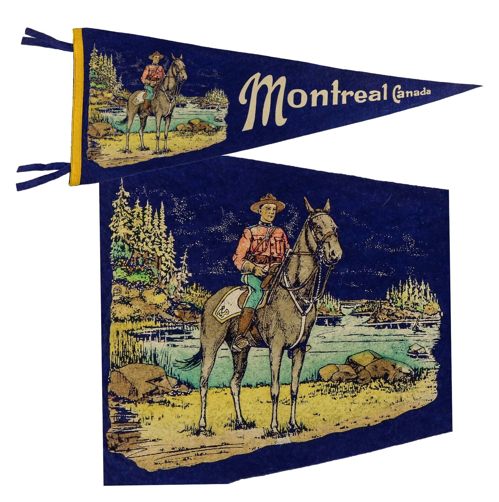 ⭐ Beautiful MONTREAL CANADA Antique 28” Pennant Royal Canadian Mounted Police ⭐