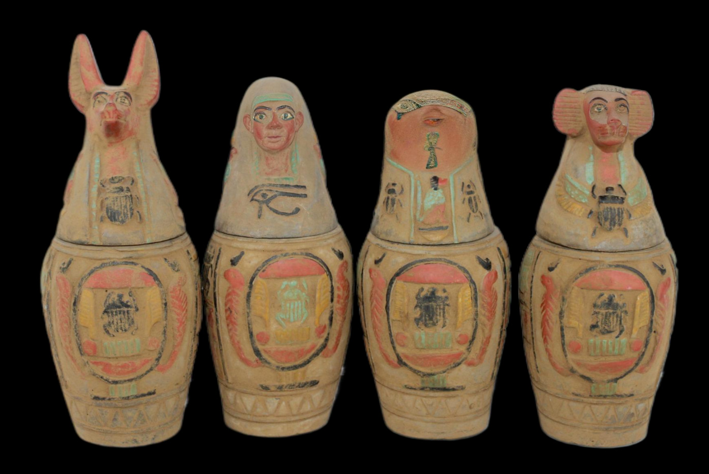 4 RARE ANCIENT EGYPTIAN PHARAOH ANTIQUE CANOPIC Jar Mummification -Egypt History