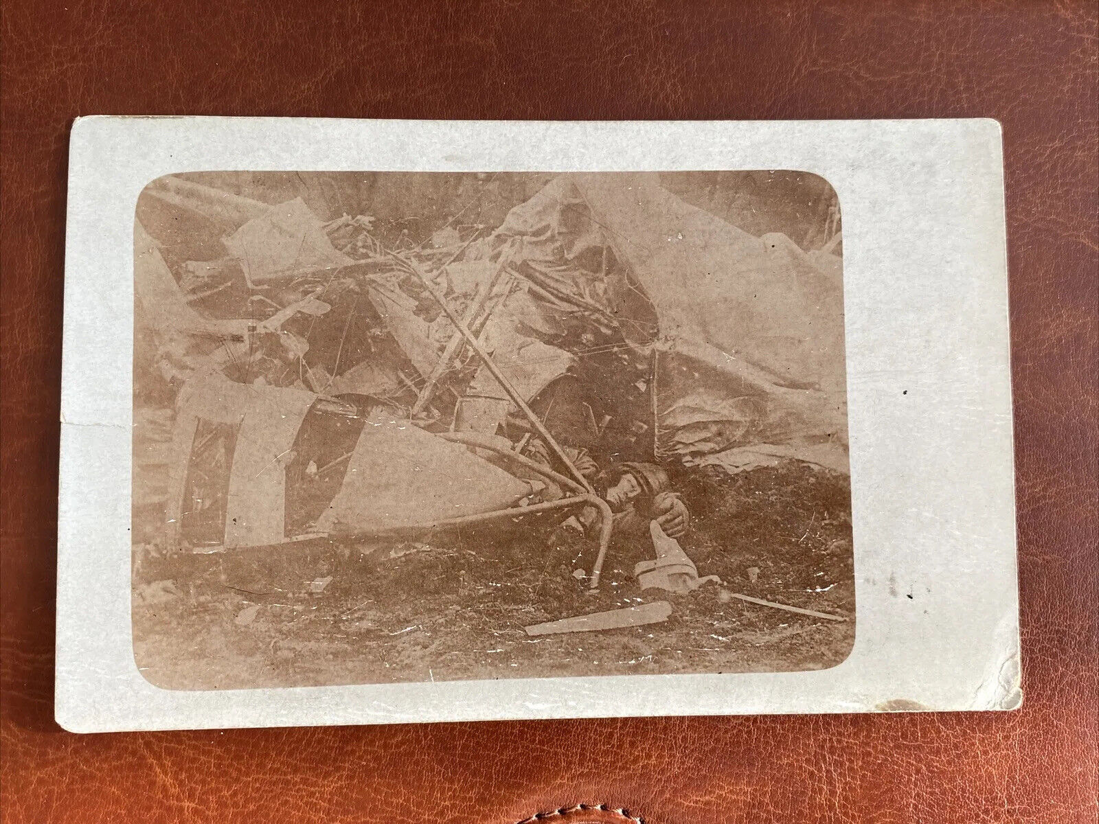 German WW1 Photo Soldier Postcard of Dead Pilot in Wreckage