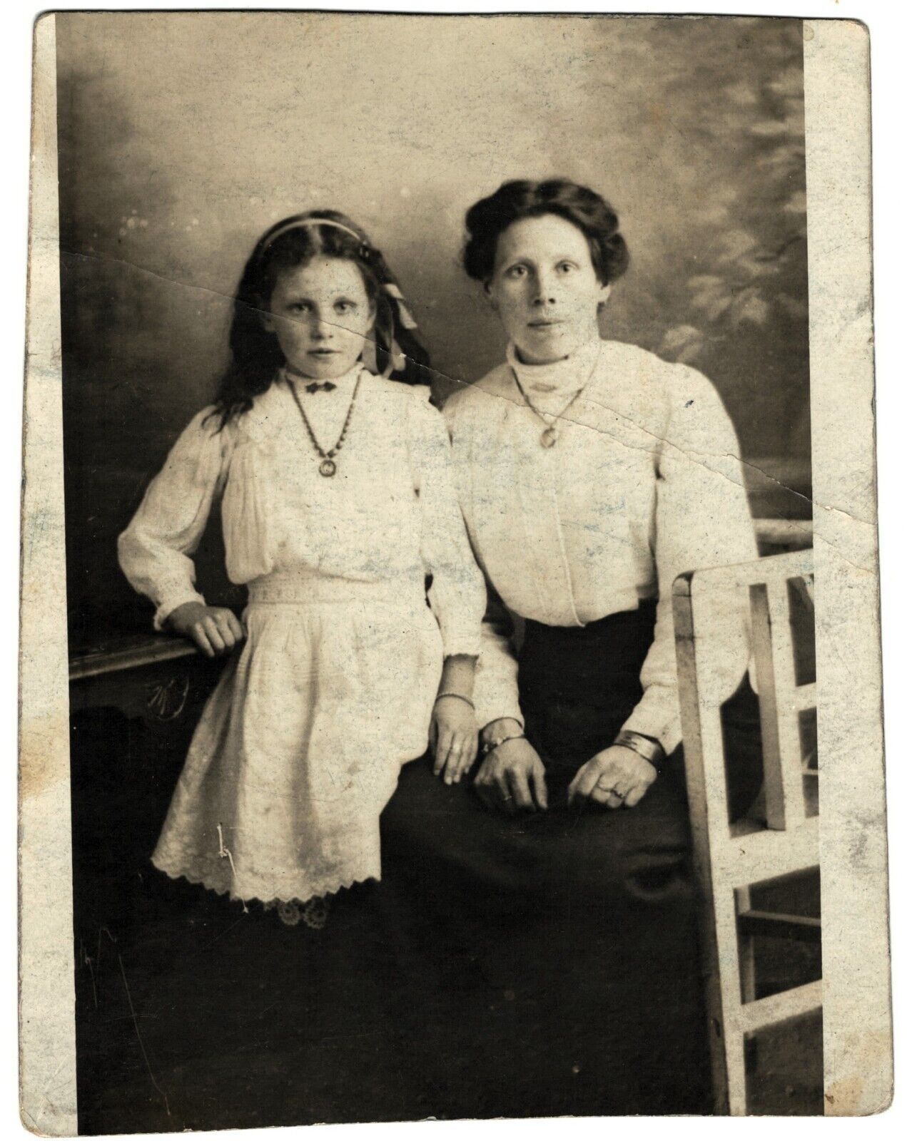 Real Photo Postcard RPPC - Daughter and Mother, England Early 1900s - Cut Down