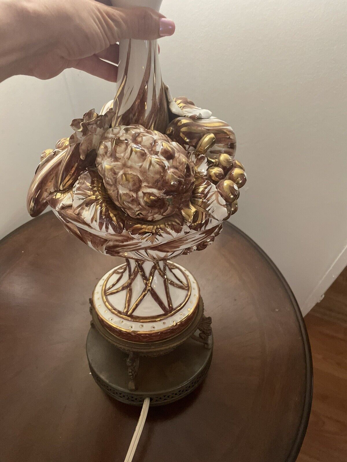 ANTIQUE ITALIAN CAPODIMONTE LAMP HP PIERCED PORCELAIN GILT ITALIAN