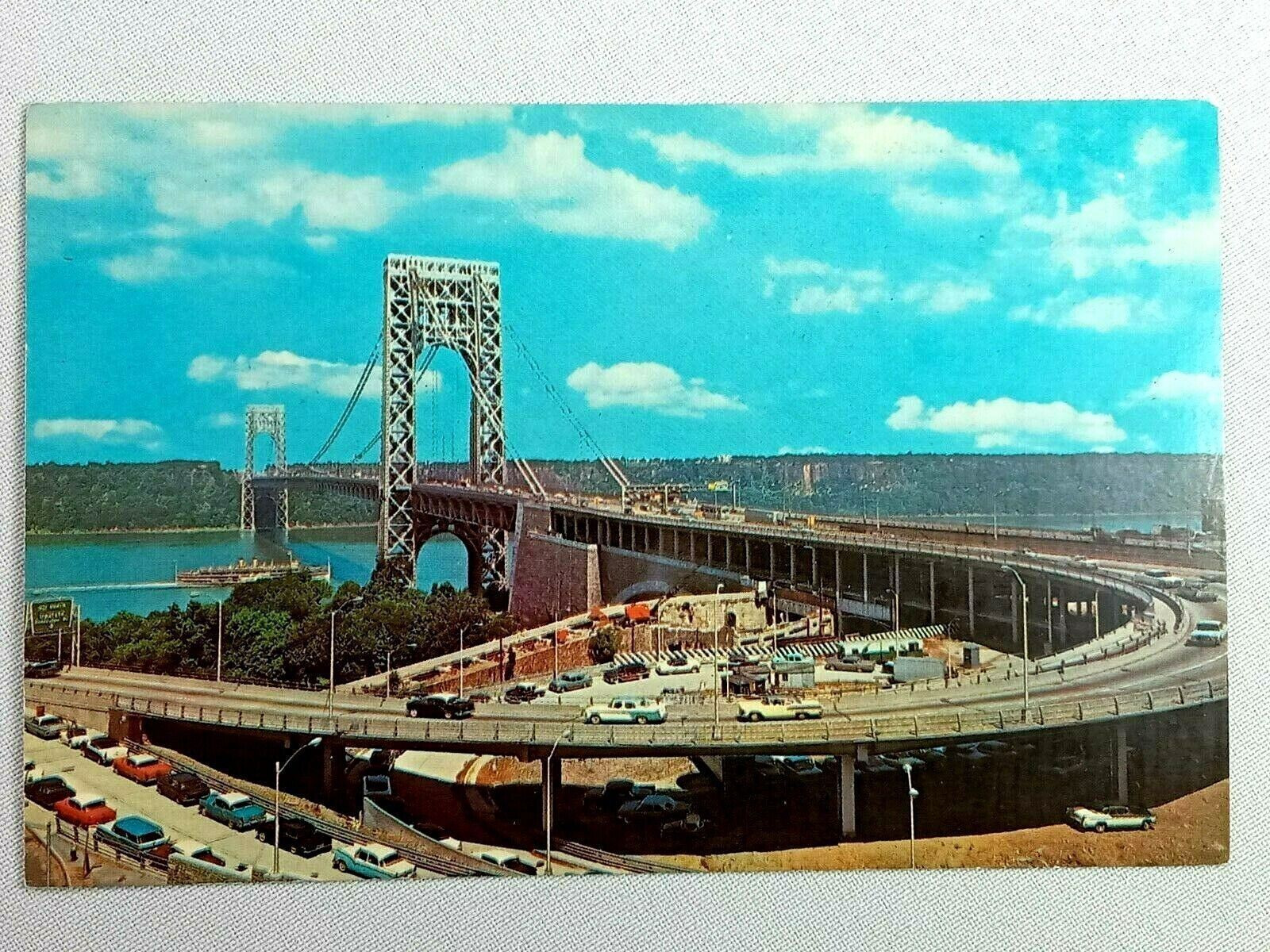 Vintage Postcard George Washington Bridge Spans between NJ and New York City