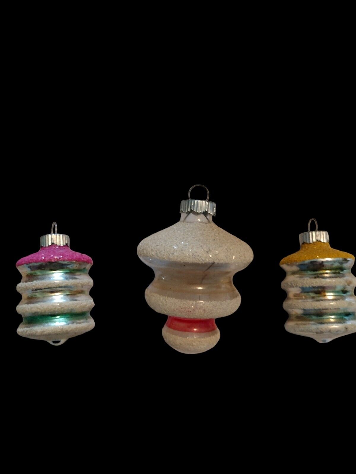 VTG Mercury Glass Sugared Barrel Lantern Christmas Ornament Shiny Brite ~ 2\