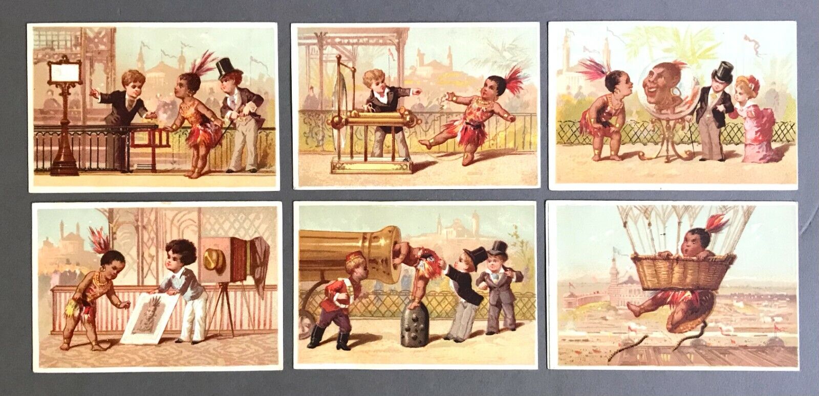 [World’s Columbia Exposition]  Group of Six Chromolithograph Trade Cards  c.1893