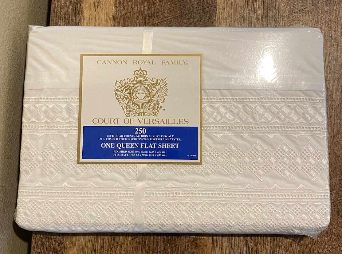Cannon Royal Family Court Of Versailles DIAMANT Queen Flat Sheet White NEW