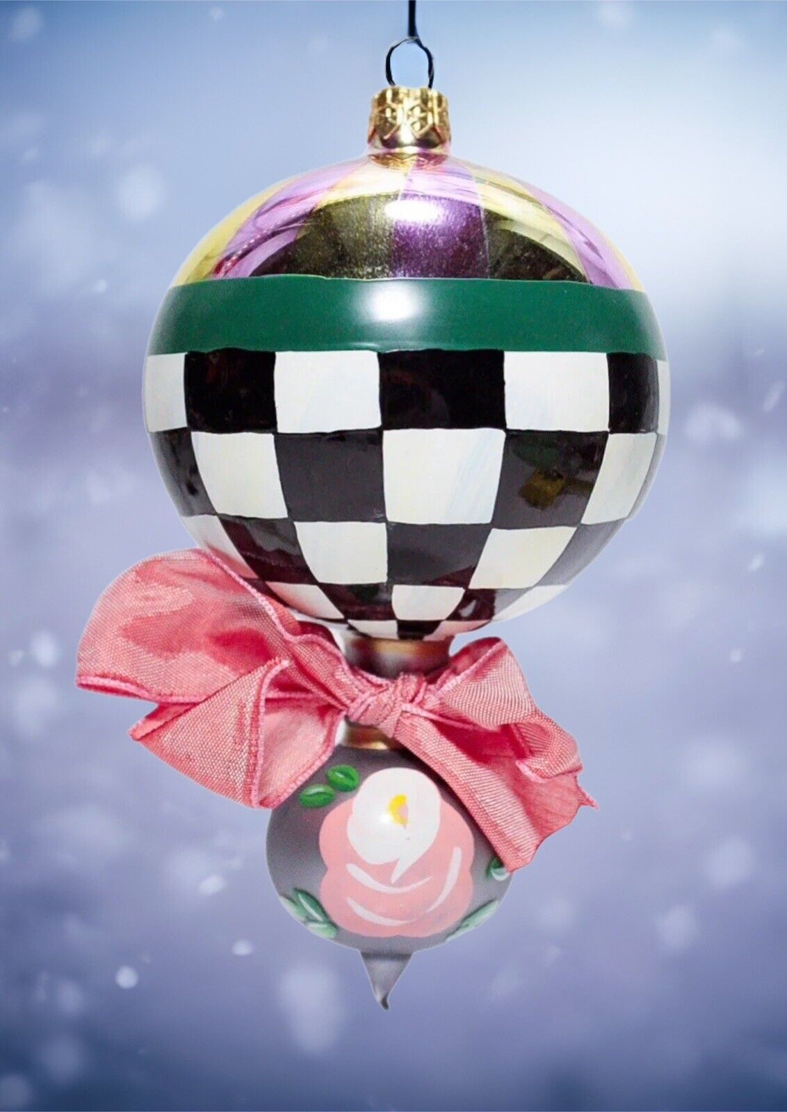 Rare Vtg MACKENZIE-CHILDS Double Ball Drop Glass Christmas Ornament
