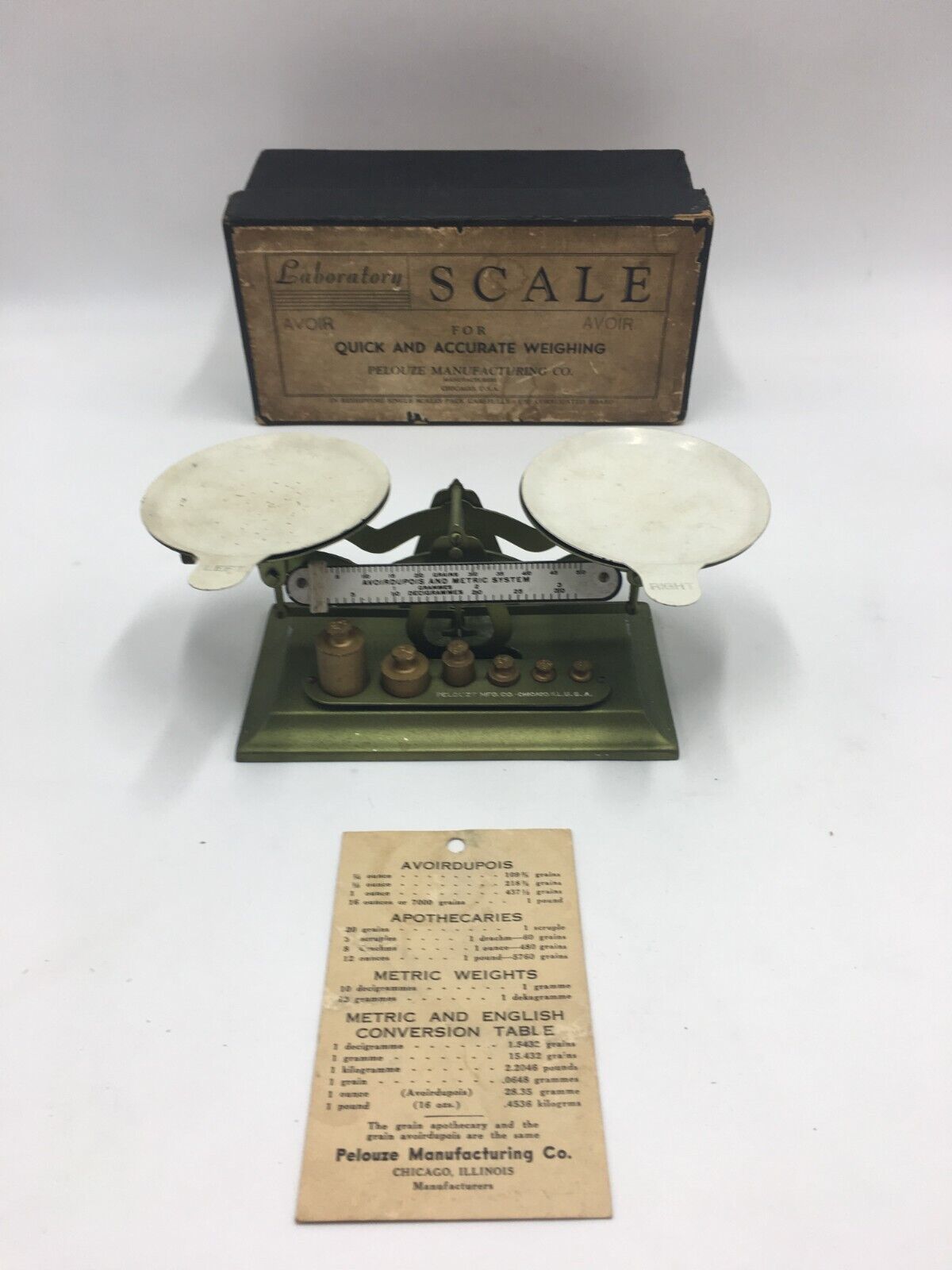 Vintage PELOUZE Manufacturing Co. Avoir Laboratory Scale w/ Box & Insert