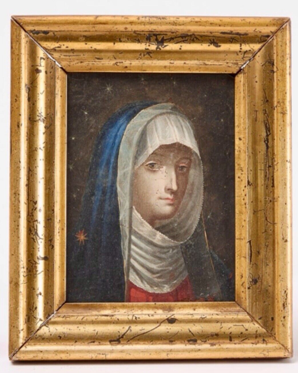 Rare, Unique Antique Oil Portrait Of Our Blessed Mother 