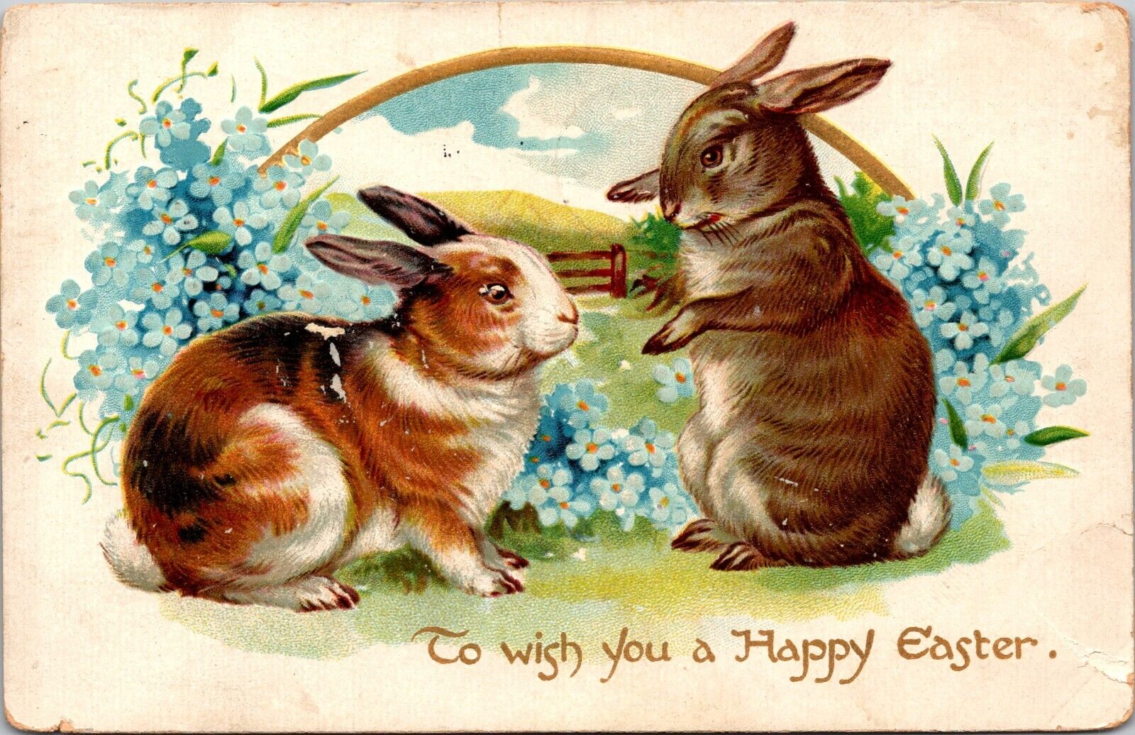 c1910 Antique Raphael Tuck Easter Postcard. Rabbits Flowers a1