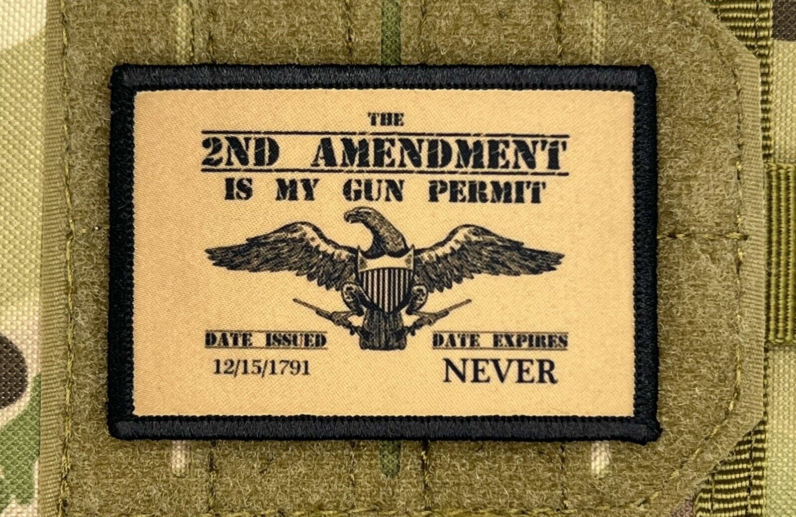 2nd Amendment Gun Permit Morale Patch / Military Badge Tactical Hook & Loop 254