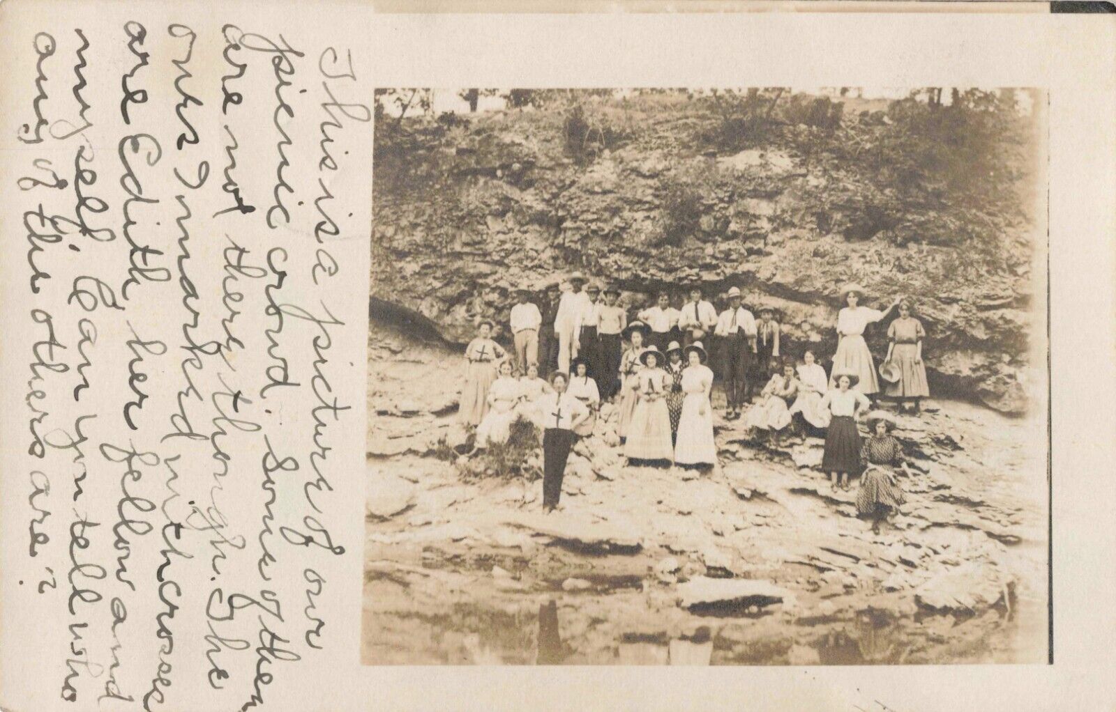 Picnic Crowd Birmingham Iowa IA Creek Scene 1908 Real Photo RPPC